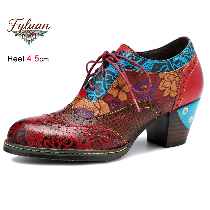 

New Spring Summer Retro Ethnic Style Women's Shoes Round Toe Coarse Heels 4.5cm Lace Up Side Zipper Ladies Pumps Bohemian Shoes