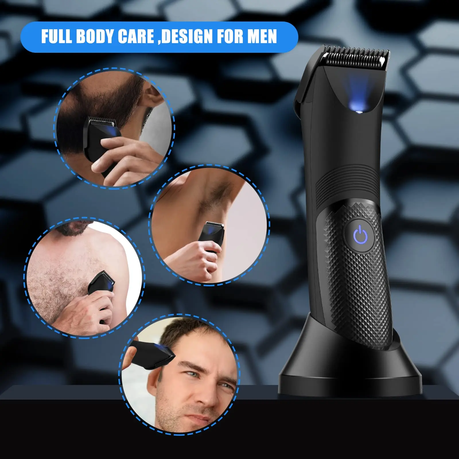 Body Hair Trimmer for Men Electric Groin Hair Trimmer Rechargeable Ball Shaver Groomer Replaceable Ceramic Blade Heads Waterp