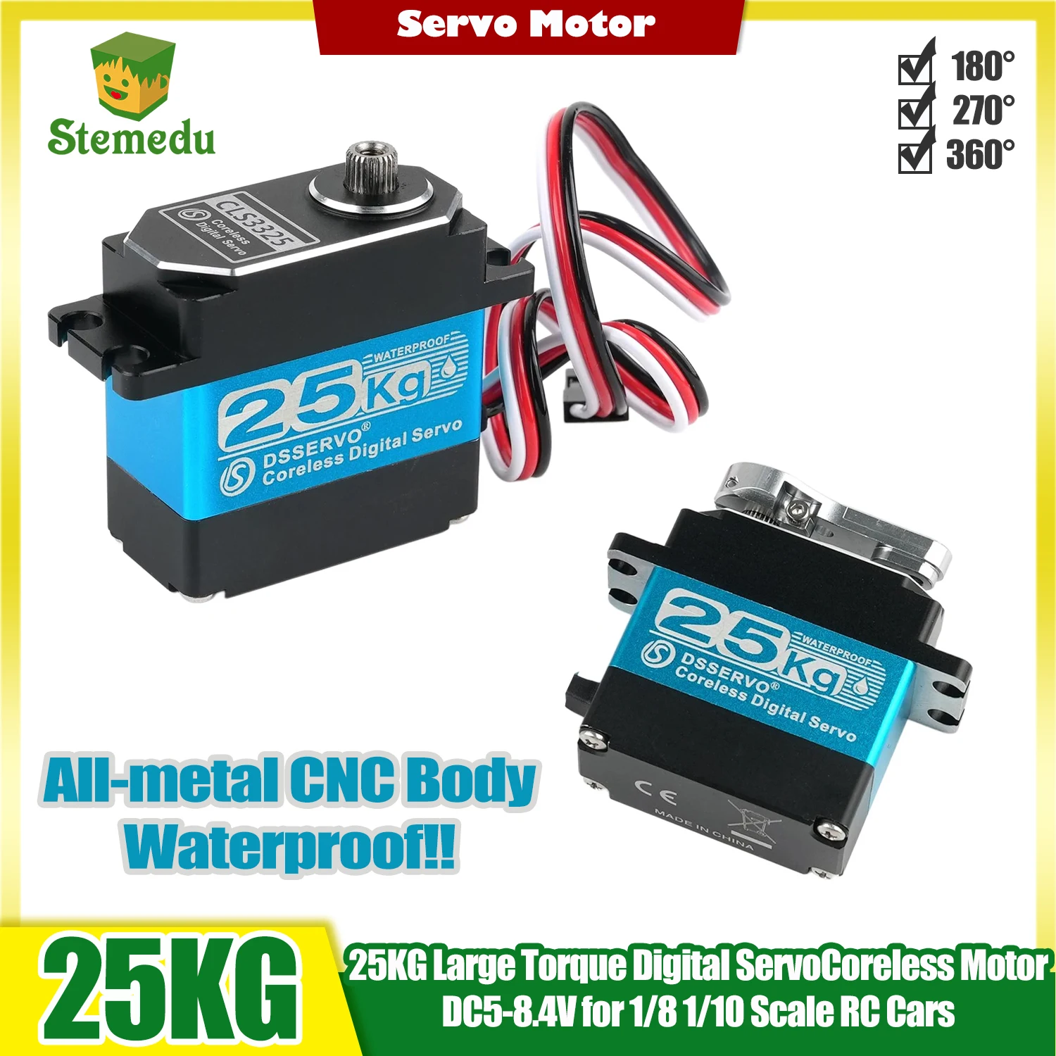 CLS3325 25KG Servo digitale Coppia elevata Corpo interamente in metallo Impermeabile IP67 Sterzo motore coreless per scala 1:8 1:10 RC Arrampicata