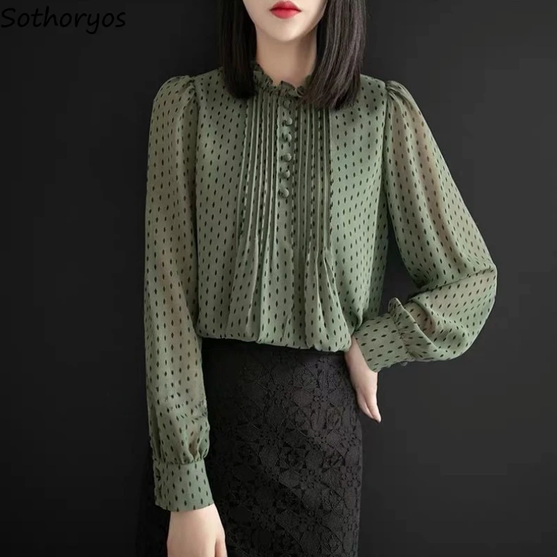 

Spring Blouse Women Baggy Long Sleeve Vitntage Temper Graceful Ladies Tops All-match Korean Style Fashion Clothing Leisure Daily