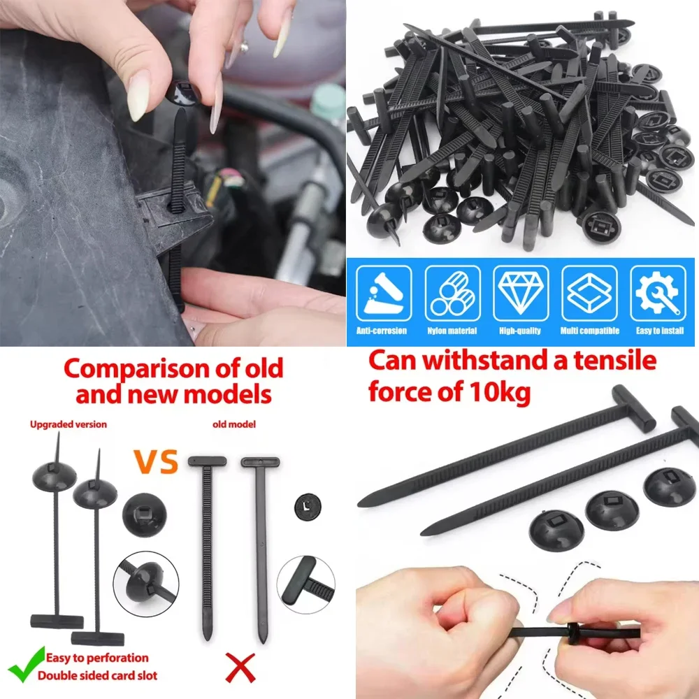 Nylon Black Car Auto Cable Strap Push Mount Wire Tie Retainer Clip Clamp Automotive Cable Tie Car Cable Fastening Ties