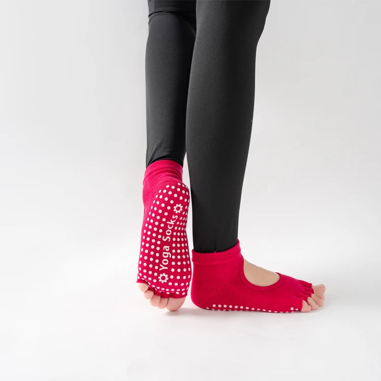 Frauen rücken freie Fünf-Zehen-Yoga-Socken rutsch feste Baumwolle Damen tanzen Balletts ocken öffnen halb atmungsaktive Fitness-Sports ocke für Pilates – Detail 9