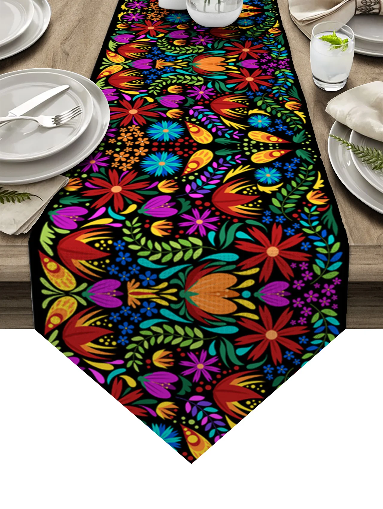 Colorful Mexico Abstract Flower Modern Table Runner Cotton Linen Tablecloth Wedding Party Dinner Coffee Table Decoration Cloth