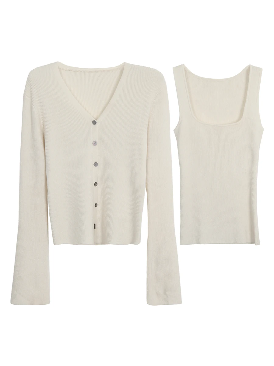 

Ele Purple Knitted Sweater Coat for Women Autumn Faion Korean Sle Straight Cut Casual V-Ne Long Sve Ladylike