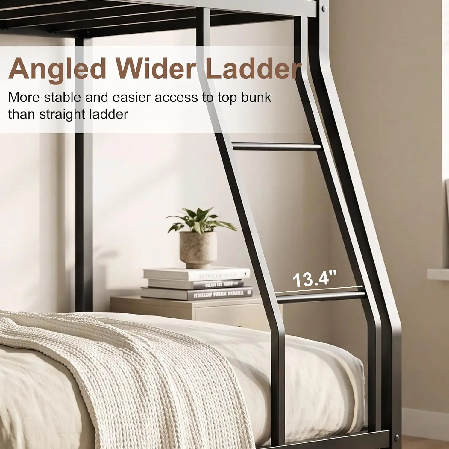 Heavy Duty Metal Bunk Bed Twin Over Full with Ladder Full Length Guardrail, Customized