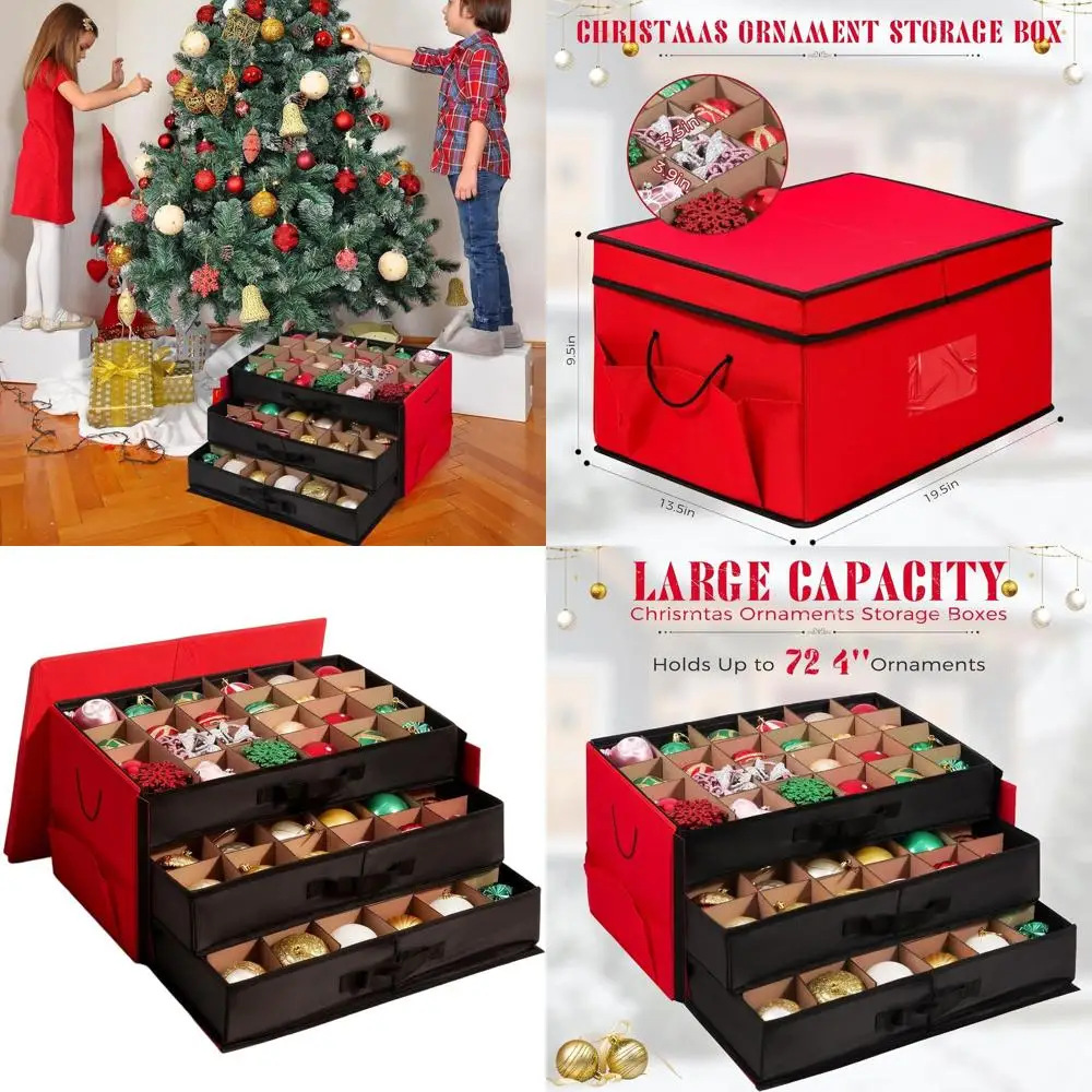 

Огромный органайзер для орнаментов — вмещает 72 3 декоративных шариков, регулируемые секции, 3-х уровневое хранилище для праздничных сувениров