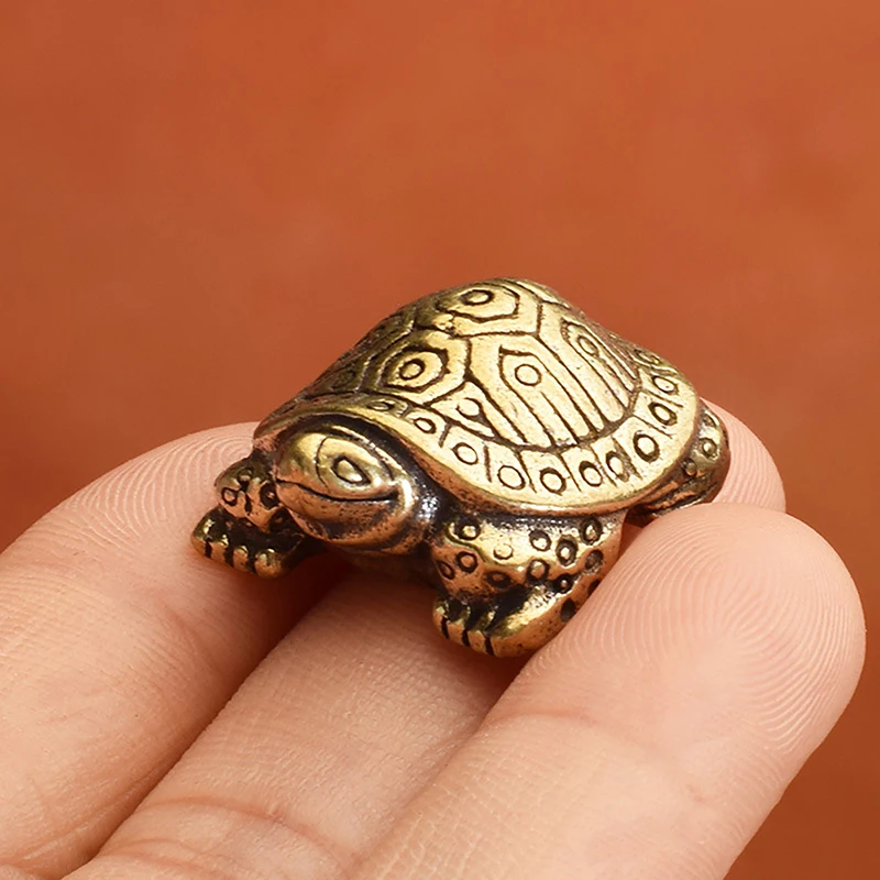 1Pc Antique Solid Brass Turtle Ornaments Longevity Animal Sculpture Home Office Desk Decorative Simulation Ornament