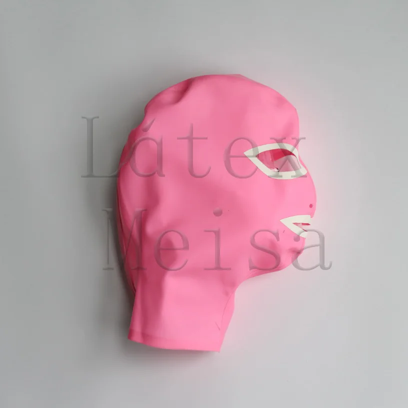Combinaison catsuit Sexy pour femmes, capuches en latex, yeux ouverts, narines et bouche de couleur rose avec fermeture éclair au dos