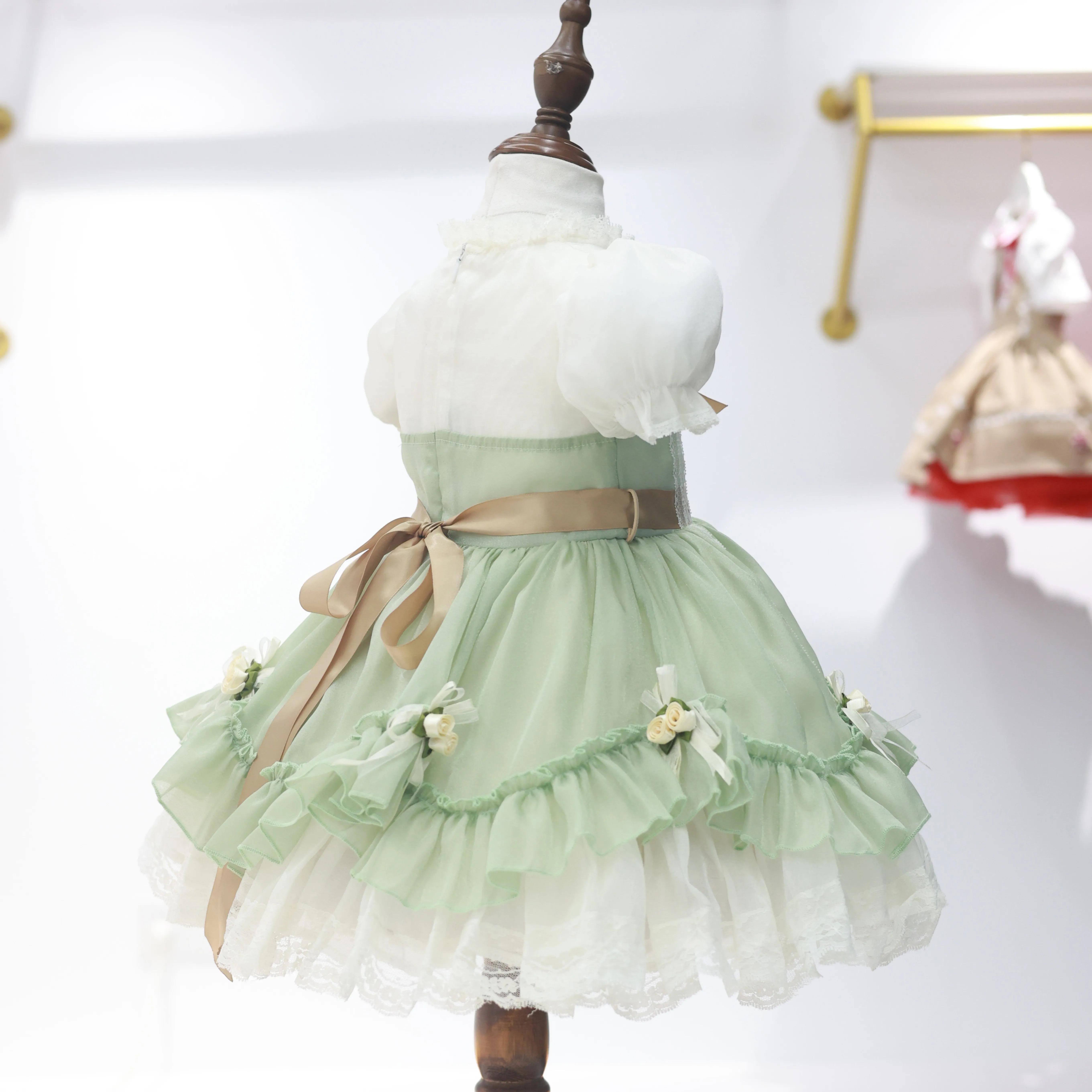 0-12Y Baby Girl Summer Light Green Pink Turkish Vintage Lolita Princess Ball Gown Dress for Birthday Holiday Casual Eid B304 view 4