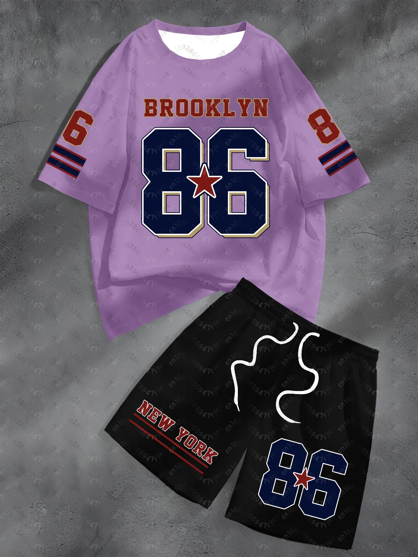 Summer Men's Casual Brooklyn NO.86 Print Short Sleeve T-Shirt & Shorts Set Round Neck Short Sleeved Women's T-shirt Shorts Set