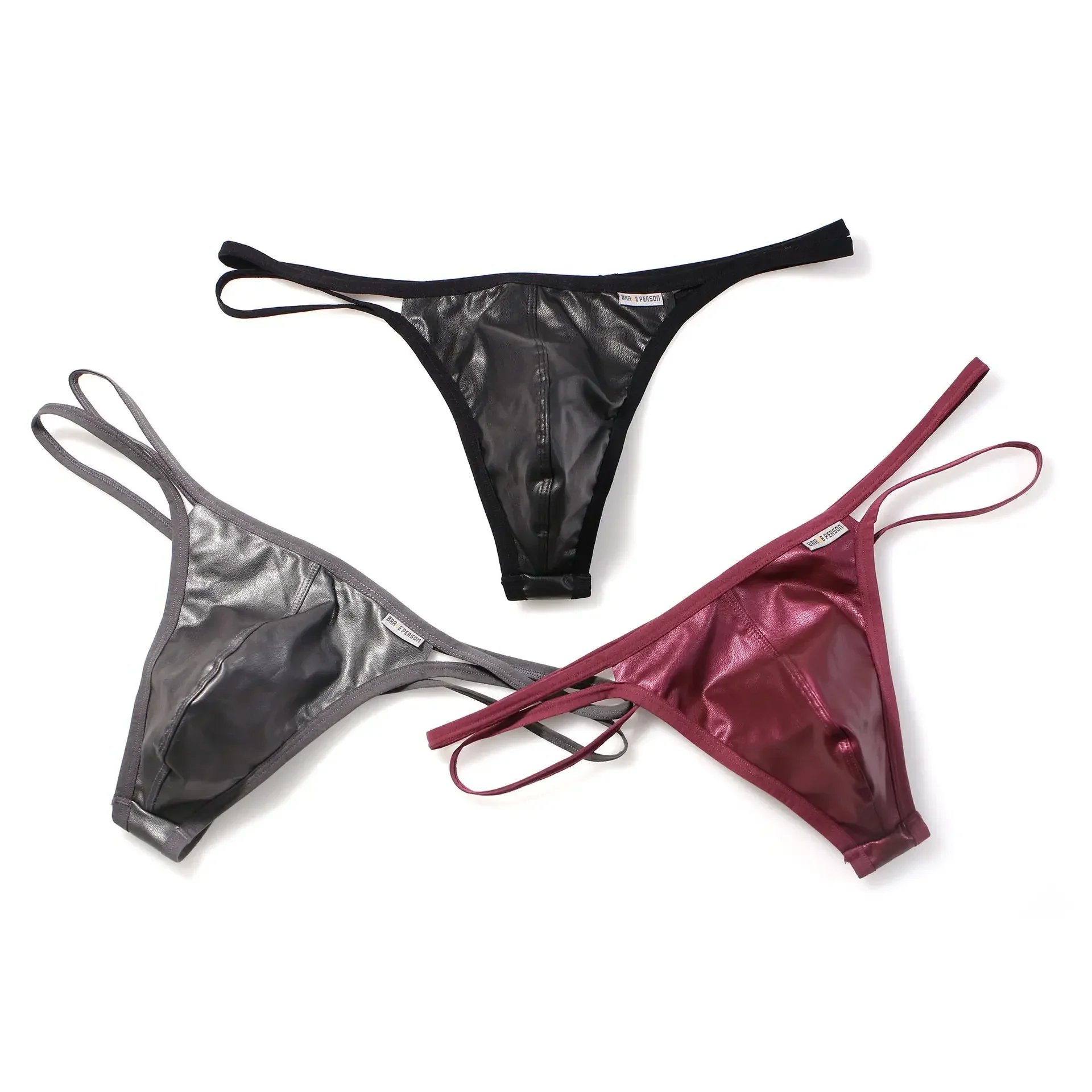 

Faux Leather Bulge G-string for Men Double Strap Thong Gay Sexy Low Rise U Convex Pouch Erotic Underwear Daily Special Occasions