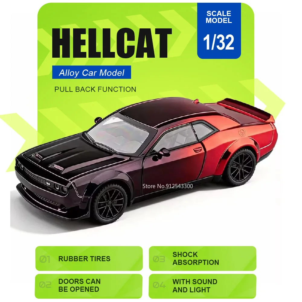 

Масштабная модель спортивного автомобиля Hellcat Charger 1:32, игрушка с амортизацией, музыкой и светом, коллекционная модель суперкара из литого сплава