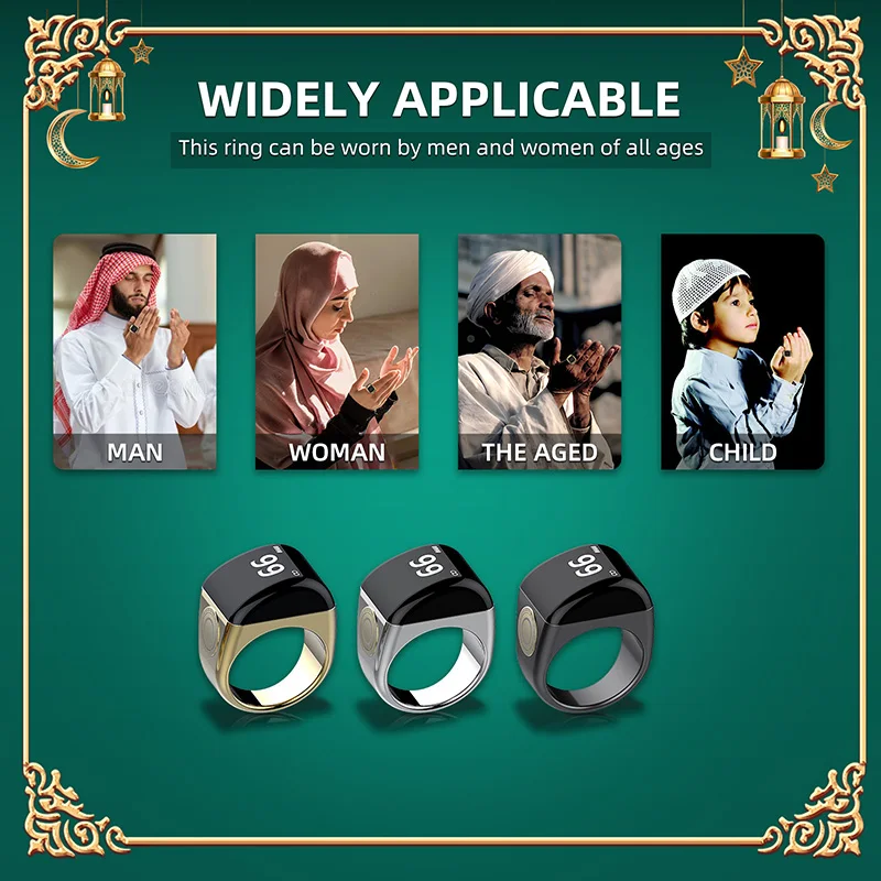 Equantu Hot Sale Digital Muslim Gift Smart Tasbeeh Tasbih Ring Tally Counter Muslim Gift Azan Alarm Arabic Qibla Tasbeeh