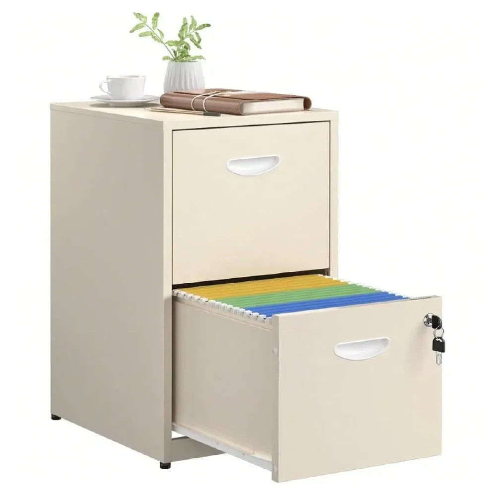Office Storage Cabinets And ShelvingDrawer File Cabinet With Lock,Metal File Cabinets For Home Office,Two Drawers Cream Filing C