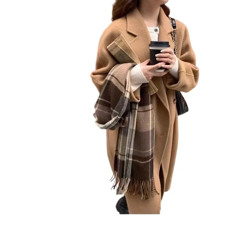 Dámský dlouhý kabát z ovesné kaše s dlouhým rukávem, luxusní, ležérní, s kapsami, dlouhý, 2025, podzim/zima, středně dlouhý kabát, bunda, módní, ležérní styl - náhled 5