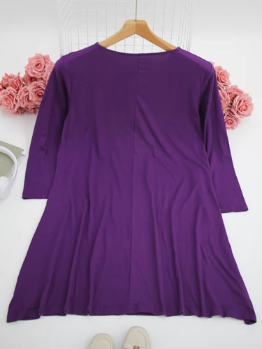 Imagen 2 del producto Vestido de talla grande para mujer, suelto, informal, con cuello redondo, manga larga, color sólido, uso individual o interior, tanto en casa como para salir