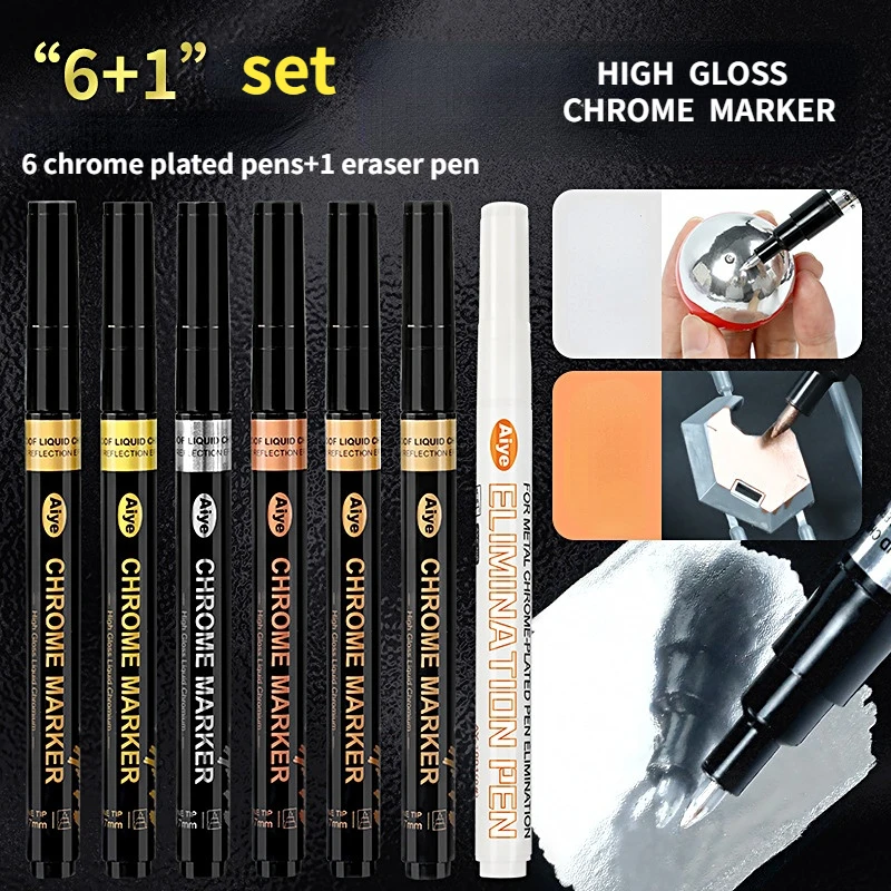 New Mirror Pen Set Reflective Paint Metal Chrome Plate Silver Marker DIY Liquid Signature Model High-gloss Electroplating