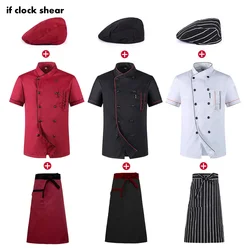 Uniforme de Chef Cuisinier à Manches Courtes pour Homme et Femme, Ensemble de Vêtements de Travail de Cuisine pour Restaurant, Hôtel, Jeune, Veste Fine Respirante + Chapeau + Tablier, Été