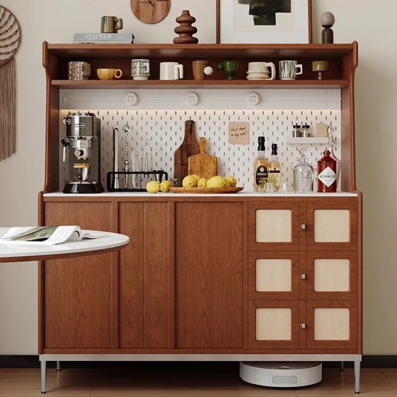 

French retro dining side cabinet new small apartment living room wall double-layer locker solid wood tea coffee cabinet