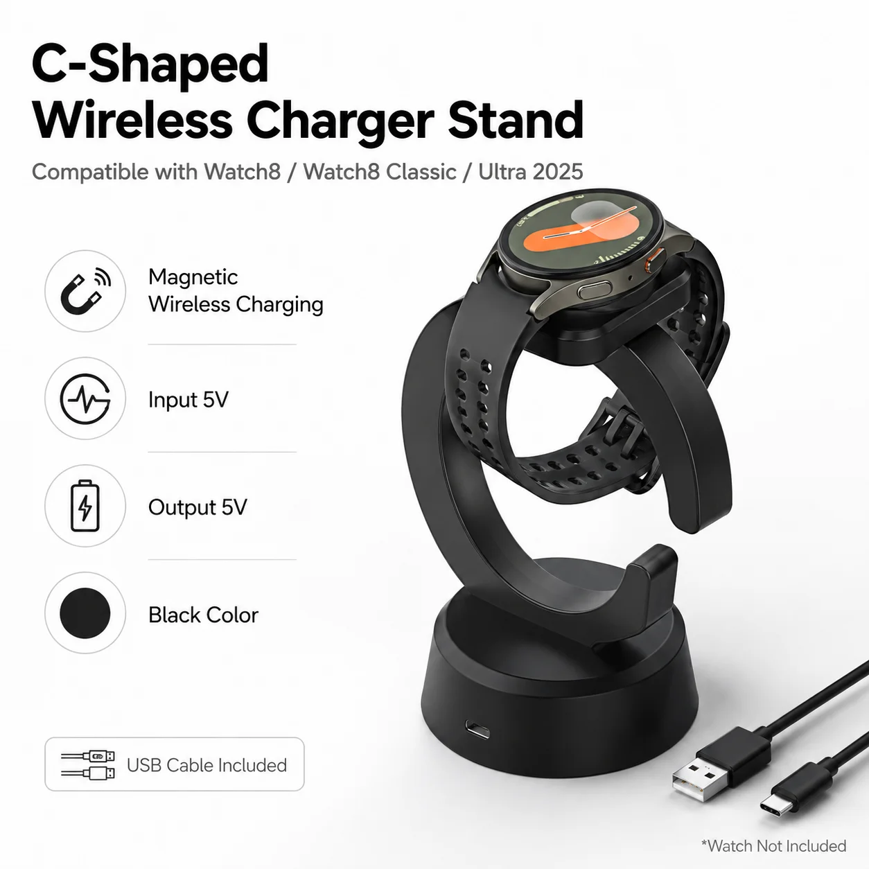 Wireless Charging Dock for Galaxy Watch8 Watch8 Classic Ultra 2025 Magnetic Smartwatch Charger Stand Replacement Charging Base