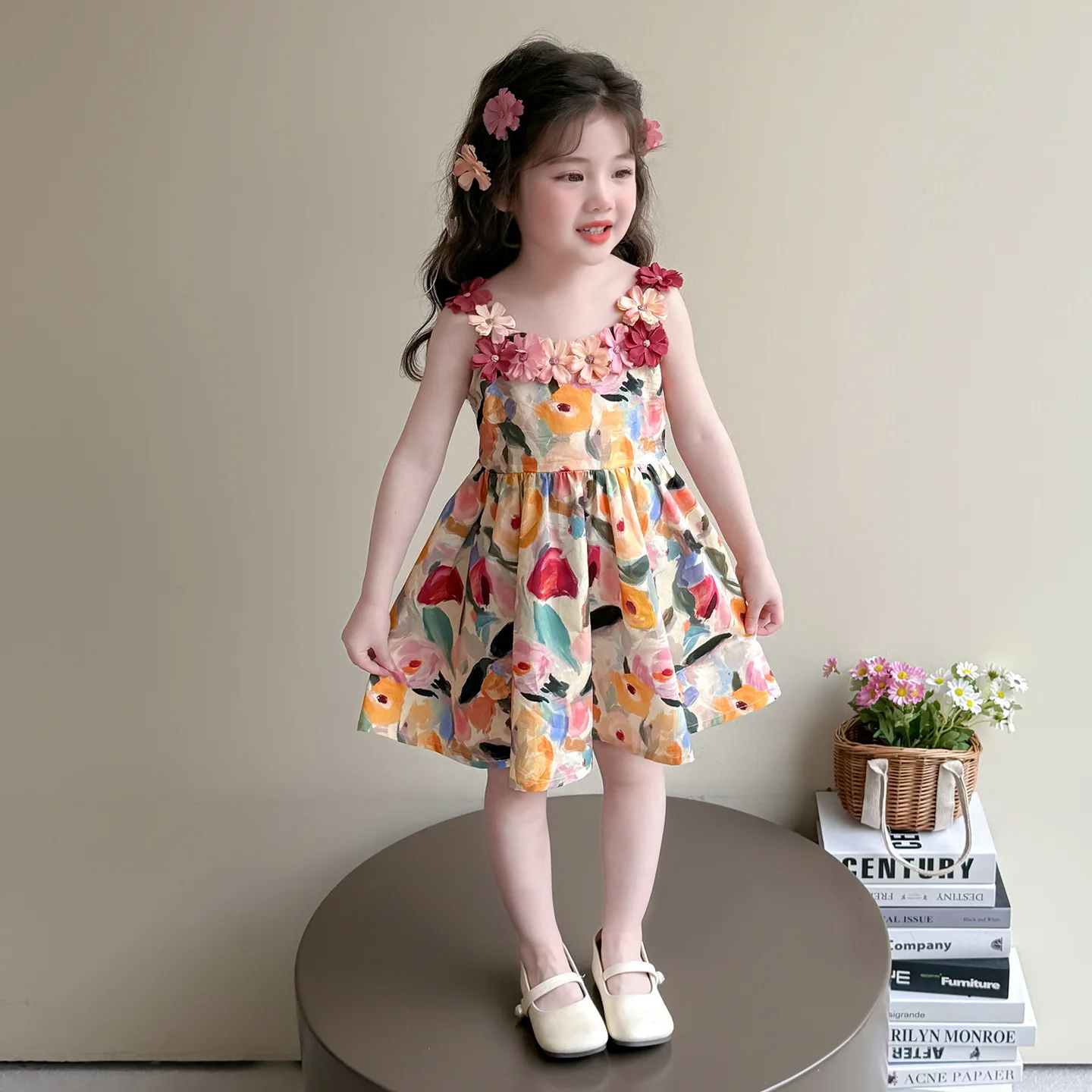 

Girl Suspender Dress Summer 2025 New Baby Girl Flower Vest Skirt Little Girl Princess Style Skirt Fashion Casual