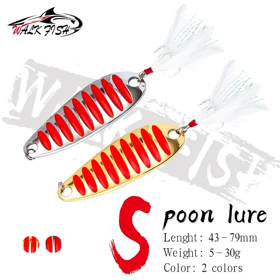 WALK FISH Angellöffelköder 5g 7g 10g 15g 20g 30g Gold/Silber Angellöffel Hartköder mit Feder Metallköder Pesca