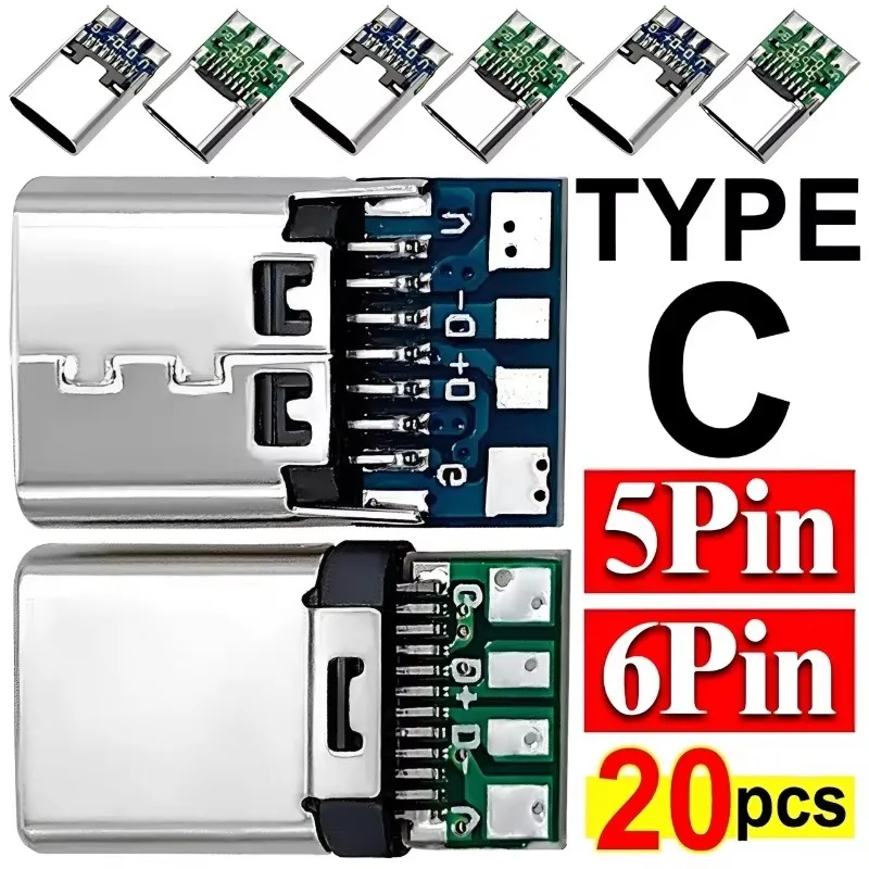 USB Type C Connectors 5 Pin/6 Pin Connector Female Socket Receptacle Adapter PCB Board Port USB-C Power Jack Accessories