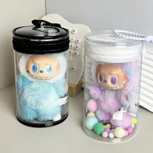 For 15/17cm Labubu Doll Cylinder Storage Case Doll Accessory Clear Carrier Ropa Labubu