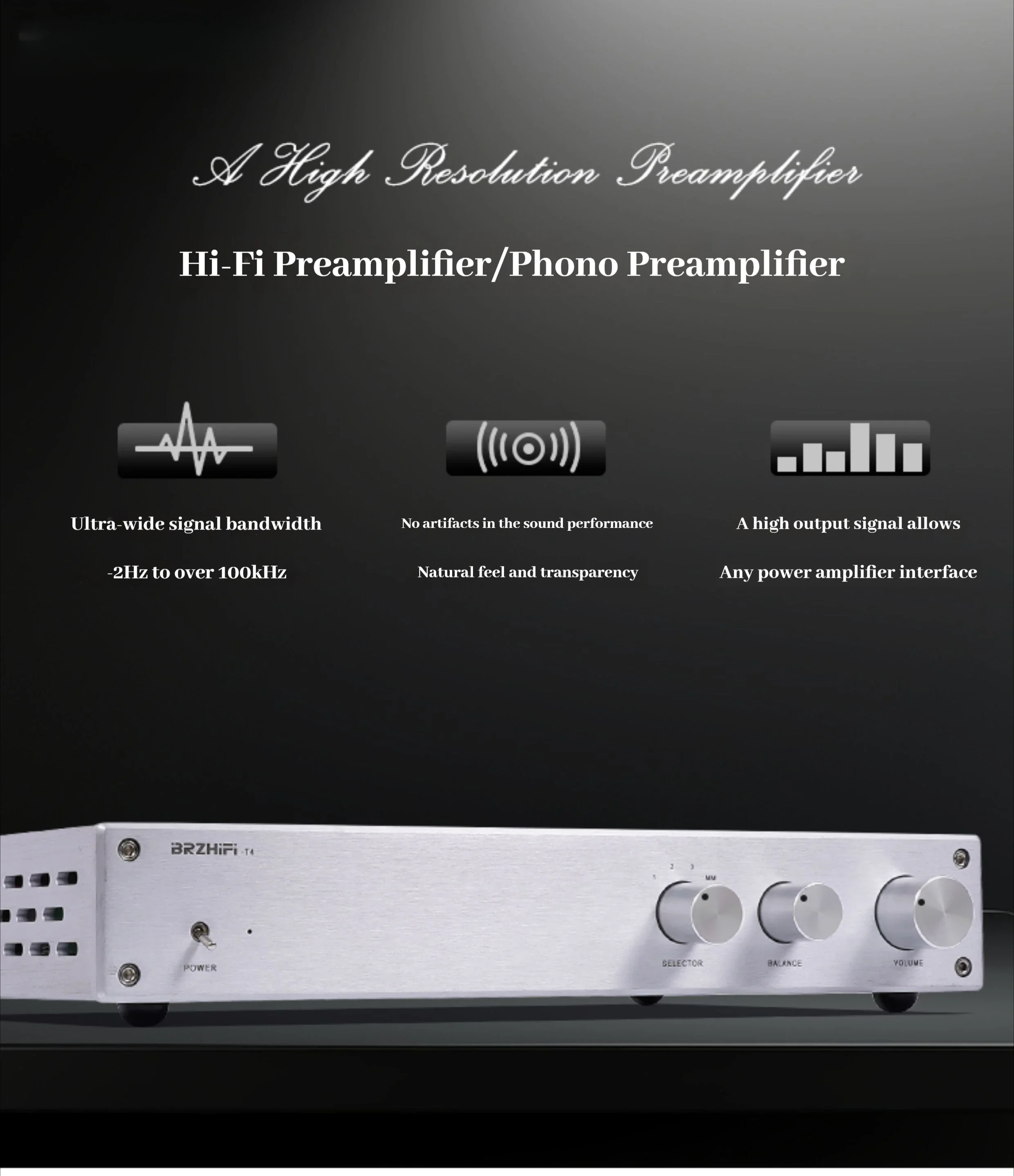 CHUBAN T4 High-Fidelity Preamp/Phonograph Amplifier Suitable for Multiple Audio Device Inputs