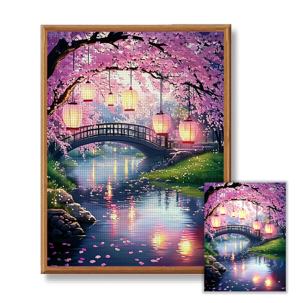 1PC36X46cm/14.17X18.11in,11CT Print Cross Stitch DIY Kit, Cherry Bridge, Adult Beginner's Relaxed Cross Stitch Stitch