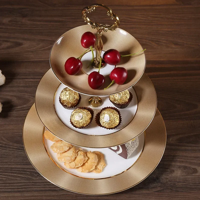 Local tyrant gold living room ceramic dessert table, multi-layer snack racks, bone china fruit plate snack cake plate