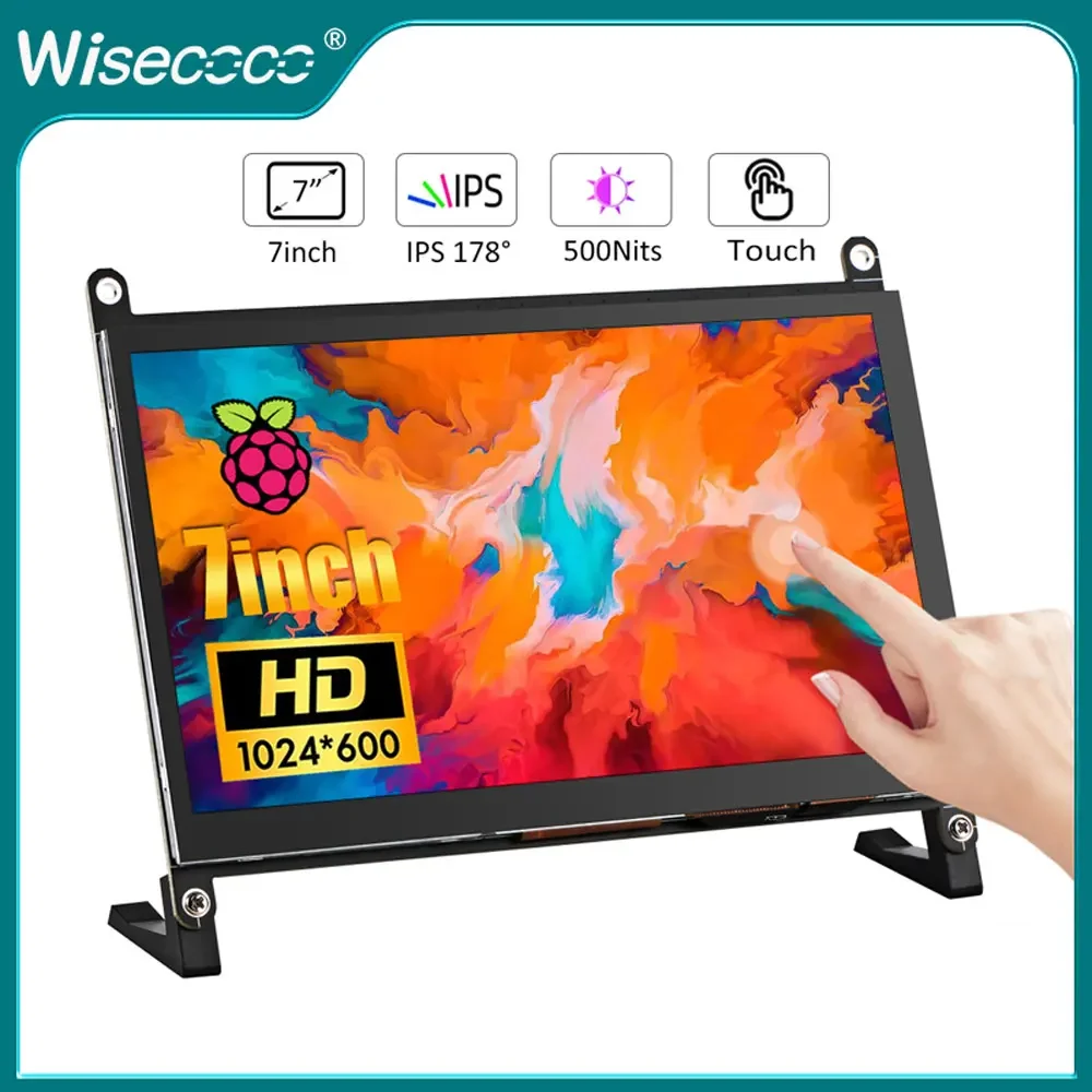 Wisecoco 7 inch 1024x600 Raspberry Pi Touchscreen Monitor IPS Portable mini Display for Raspberry Pi 5 4 3 3B 3B+ Windows AIDA64