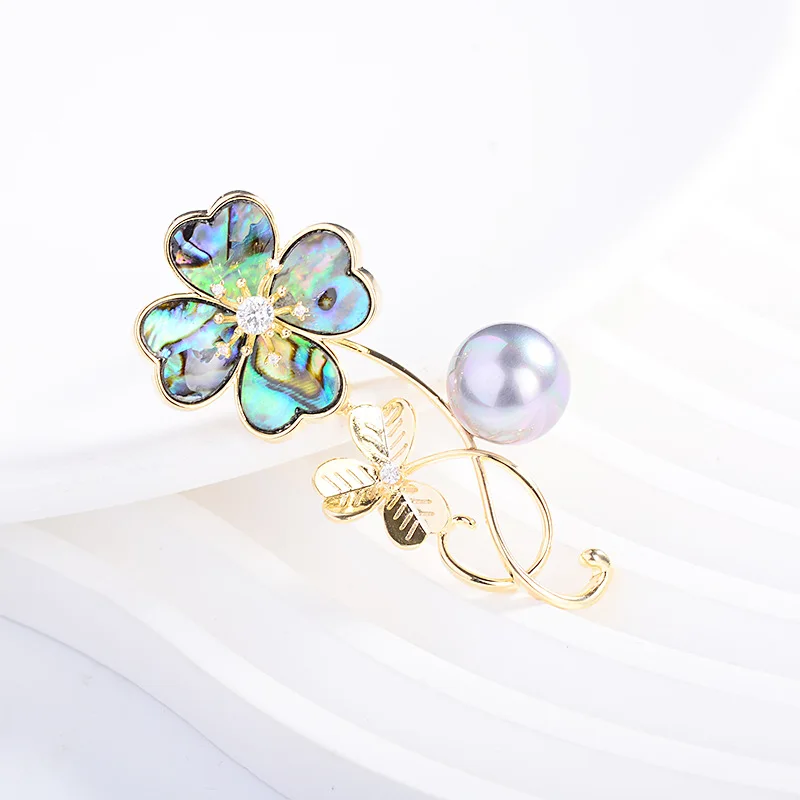 Niche Abalone Shell Flower Brooch High-grade Deep Black Shell Beads Micro-zirconium Pin High-end Corsage Accessories Exploded