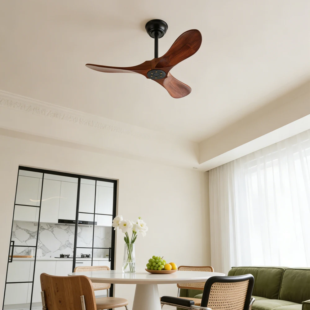 36 Inch Small Wood Ceiling Fan without Light With Wall Switch and Remote Control,6 Speed,3 Blades Walnut Outdoor Ceiling Fans for Patio,Indoor,Living Room,Bedroom,Porch,Farmhouse