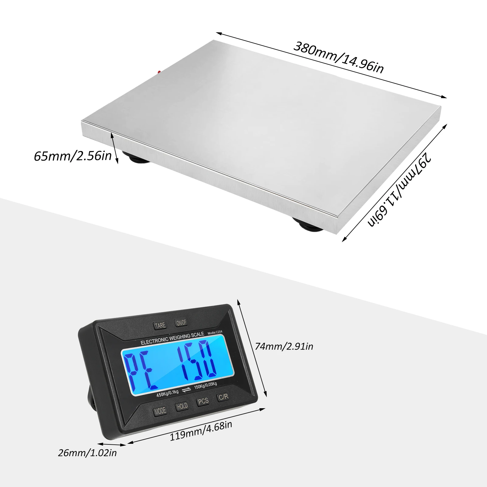 Shipping Scale 450kg/992lb Heavy Duty Postal Scale Stainless Steel with Wireless Displays/Tare/3 Units Digital Postage Scale