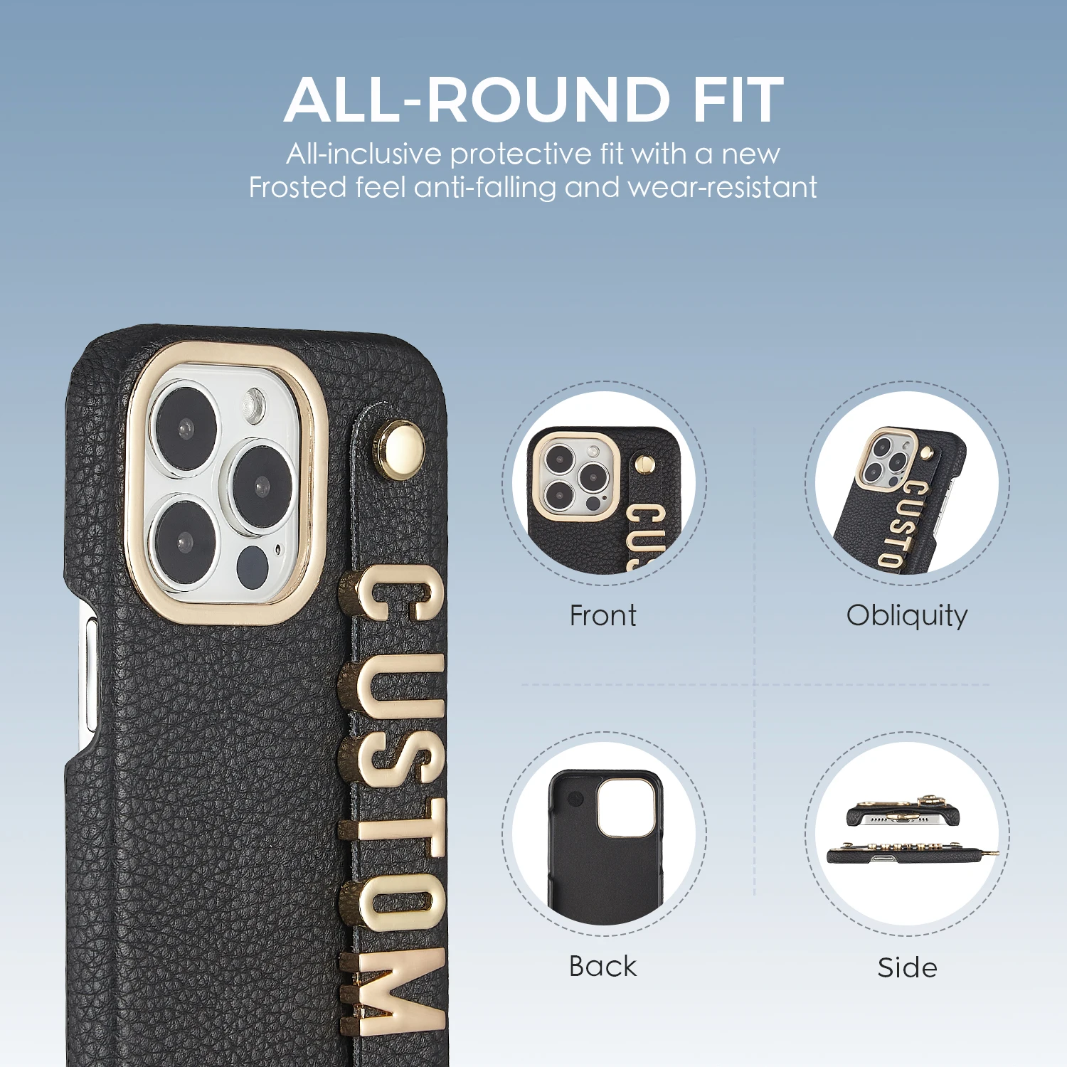 Personalized Leather Phone Case Custom Name Strap Metal Letters for iPhone17 16 15 14 13 12 11ProMax 15 16Plus Lanyard Cover Fit