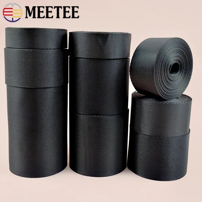 

10M Black Nylon Webbing Straps 10-100mm Ribbon Band Shoulder Bag Strap Dog Collar Belt Bias Binding Tape DIY Sewing Accessories