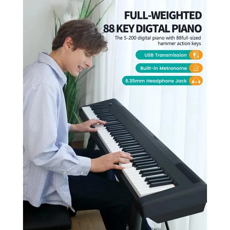 Digital Piano Weighted Stable Wood Furniture stand Full Size Weighted Stereo Speakers, MP3 Function