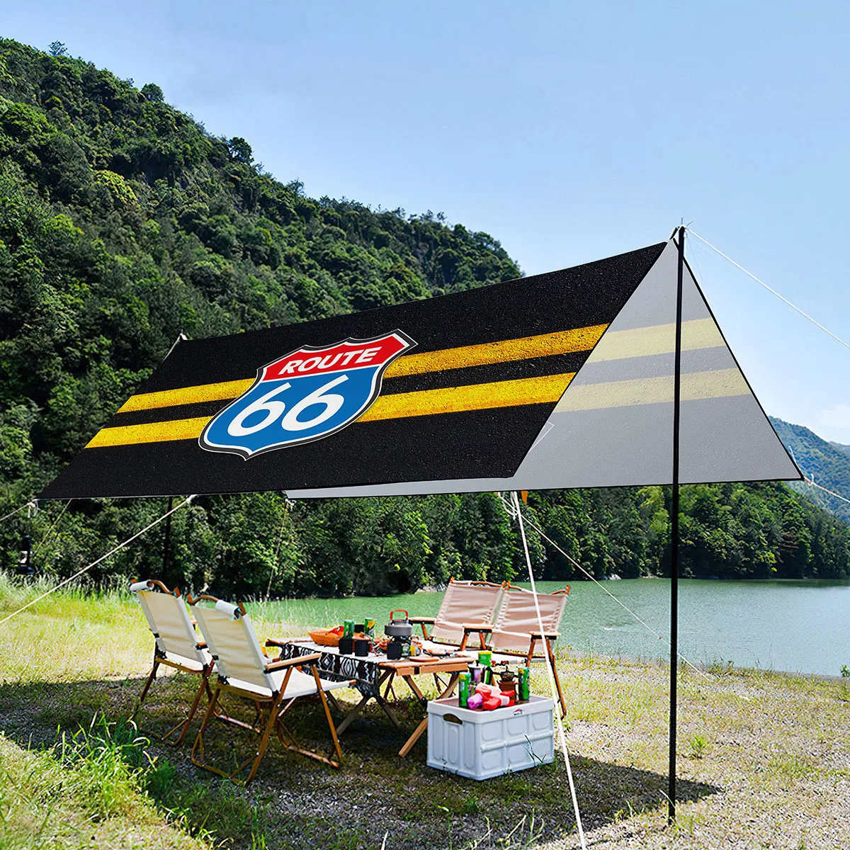 Waterproof UV Protection Sunshade Canopy For Family,Route 66 Lightweight And Portable Oxford Foldable Tent For Beach,Picnic,Park