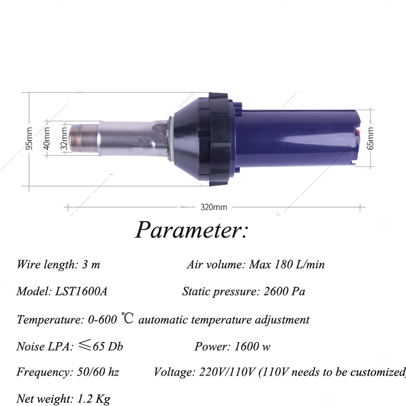 1600W Plastic Hot Air Welding Gun with Pencil Tip Nozzle & Pressure Roller 220V Heat Gun Kit for Welder Machine LST1600A