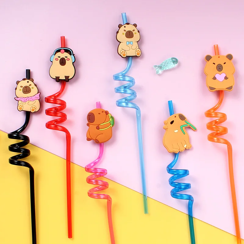 6pcs Cartoon Capybara Reusable Straws Vibrant Colors, Durabl