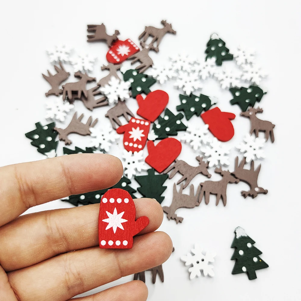 50Pcs Christmas Wooden Ornaments Santa Claus Snowflake Wood Decor Chips Table Confetti Cutout Slices Diy Handicraft Christmas