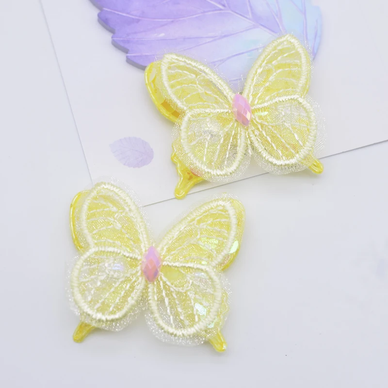 10Pcs 48*42mm Mesh Seaquins Double Butterfly Appliques for DIY Headwear Hair Clips Bow Decor Clothes Hat Shoes Sewing Patches