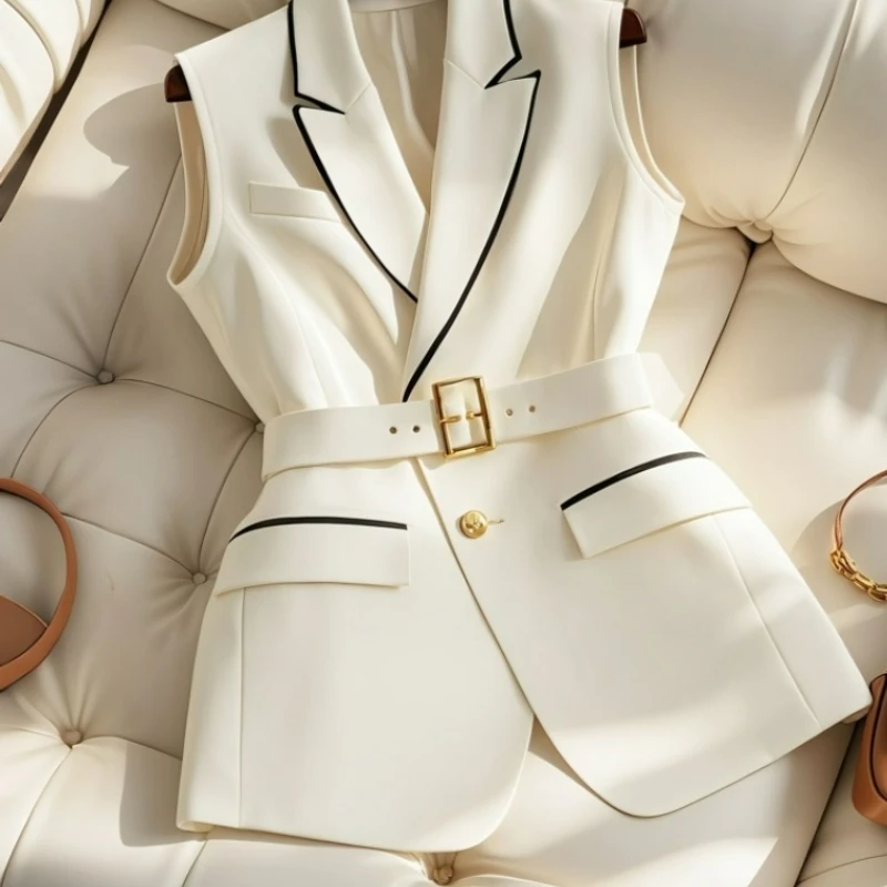 Gilet de costume blanc Chic, petit Style étranger Unique, parfumé, vêtements pour femmes, beau début d'automne, haut de taille rajeunissant