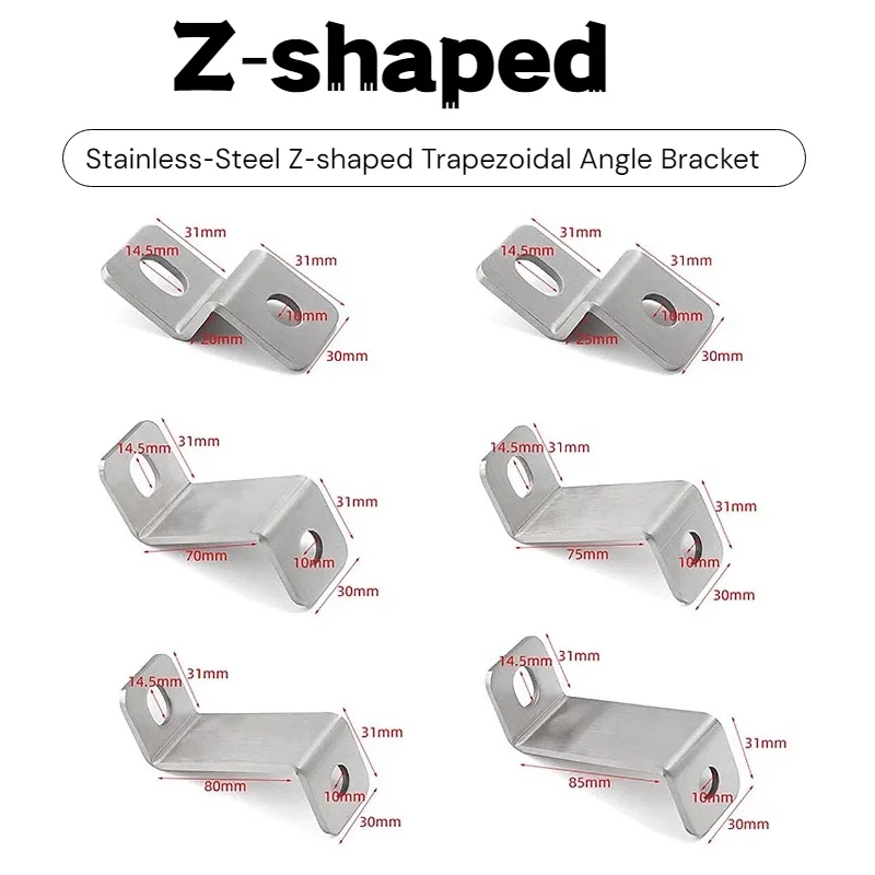 3mm Thick Stainless‑Steel Z‑Shape Angle Bracket Offset Corner Connector Furniture Cabinet Door Wall Mount Fixed Support Hardware