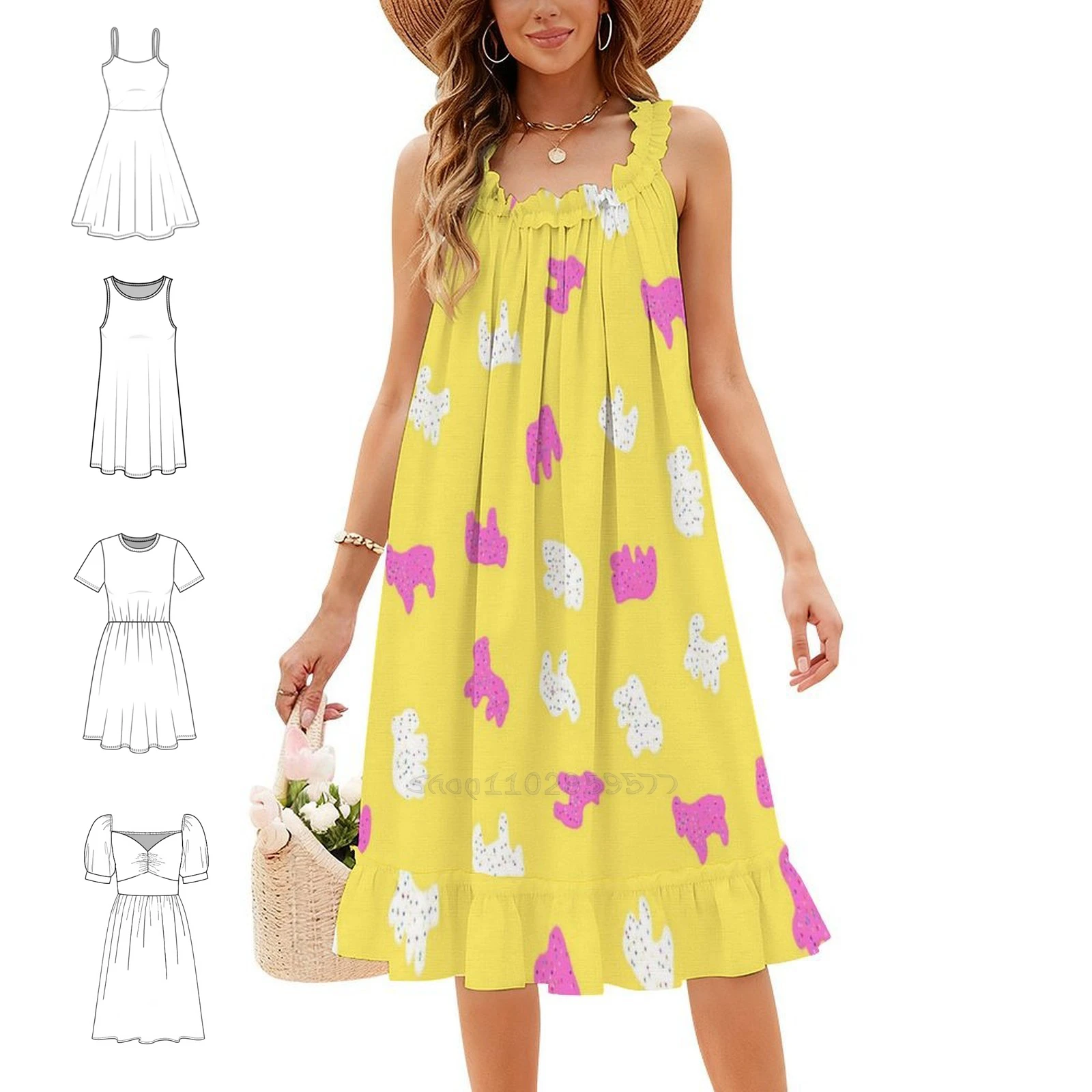 Frosted Animal Crackers Bohemian Sleeveless Dress For Women Print Beach Party Dresses Animal Crackers Frosted Frosting Pink