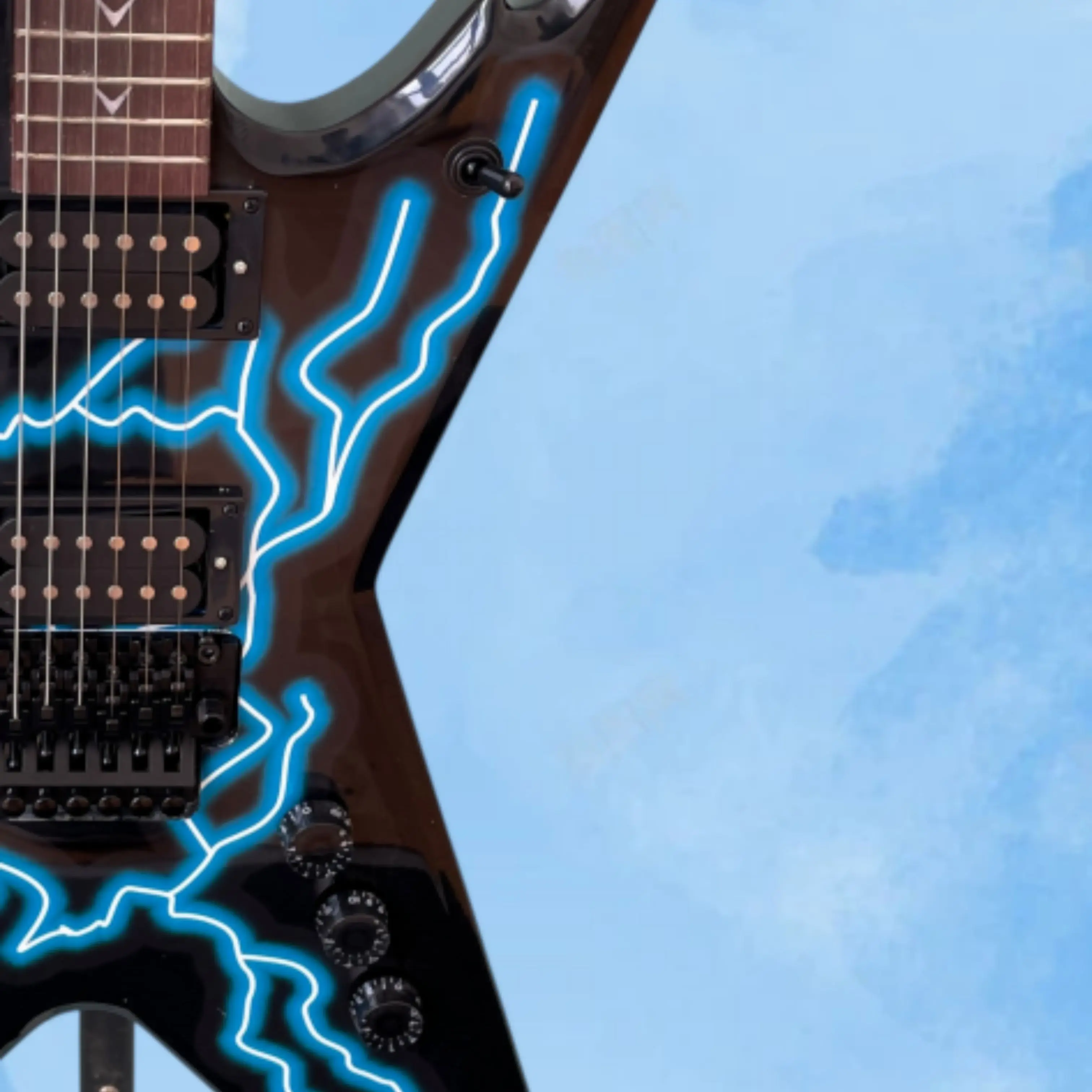 6-String Black Electric Guitar,Blue White Lightning Bolt Pattern Guitars,Dot Inlays Rosewood Fingerboard,Perfect Gift Guitarra