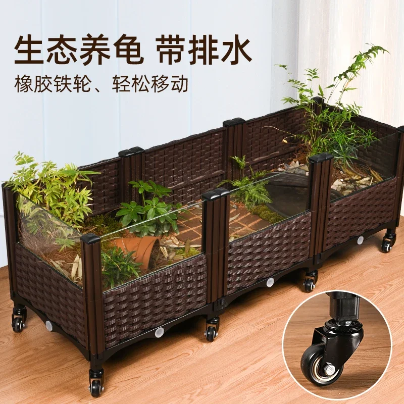 Yellow edge turtle special breeding box, semi-water turtle landscaping green plant tank with water basin wheels, mova