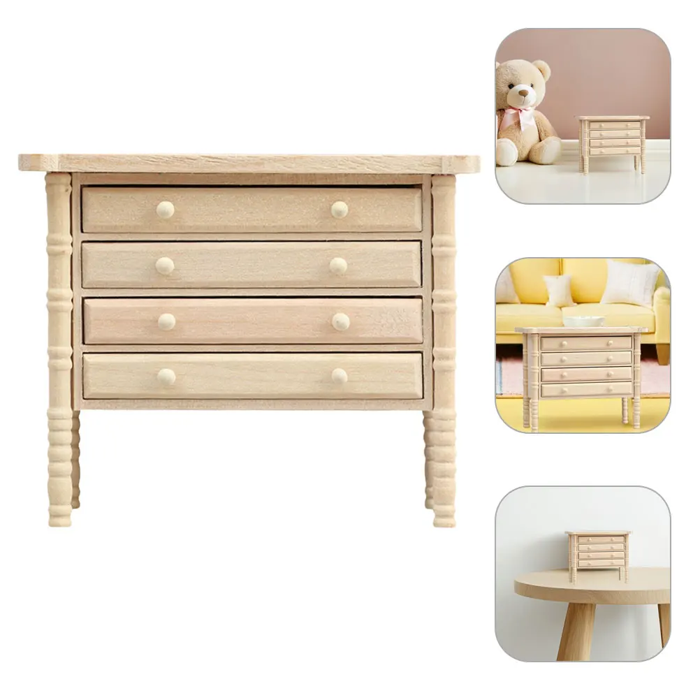 

Sturdy Mini Wooden Drawer Cabinet for Dollhouse Scenes Compact Storage Natural Wood Grain Dollhouse Accessories