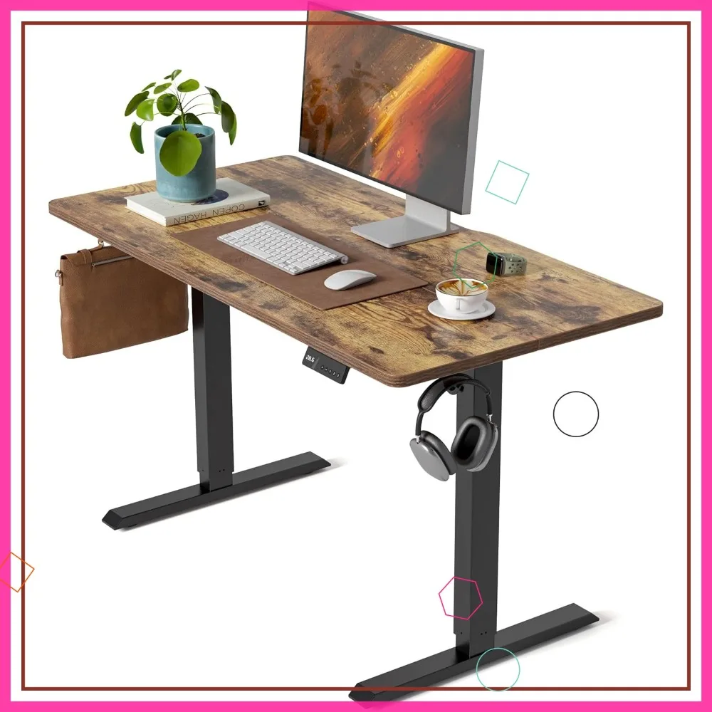 

Электрический регулируемый по высоте стол 48x24 дюйма, эргономичная рабочая станция для домашнего офиса в деревенском стиле, цвет коричневый.